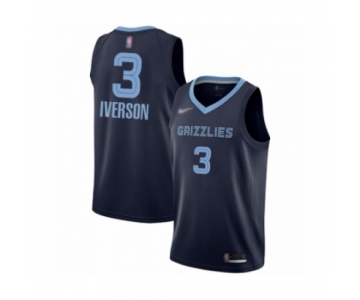 Men's Memphis Grizzlies #3 Allen Iverson Authentic Navy Blue Finished Basketball Jersey - Icon Edition