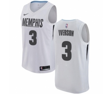 Men's Nike Memphis Grizzlies #3 Allen Iverson Authentic White NBA Jersey - City Edition