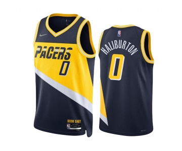 Men's Indiana Pacers #0 Tyrese Haliburton 2021-22 Navy City Edition 75th Anniversary Stitched Basketball Jersey