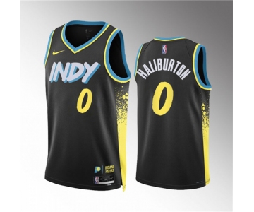 Men's Indiana Pacers #0 Tyrese Haliburton Black 2023-24 City Edition Stitched Basketball Jersey