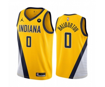 Men's Indiana Pacers #0 Tyrese Haliburton Yellow Statement Edition Stitched Basketball Jersey