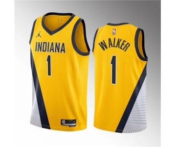 Men's Indiana Pacers #1 Jarace Walker Yellow 2023 Draft Statement Edition Stitched Basketball Jersey