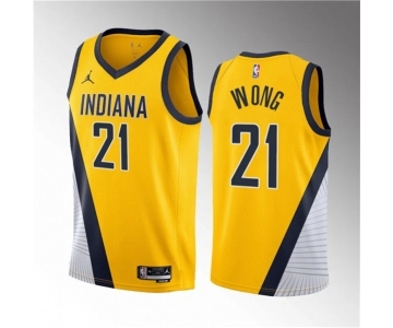 Men's Indiana Pacers #21 Isaiah Wong Yellow 2023 Draft Statement Edition Stitched Basketball Jersey