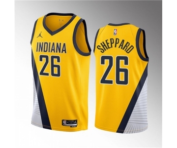 Men's Indiana Pacers #26 Ben Sheppard Yellow 2023 Draft Statement Edition Stitched Basketball Jersey