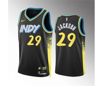 Men's Indiana Pacers #29 Quenton Jackson Black 2023-24 City Edition Stitched Basketball Jersey