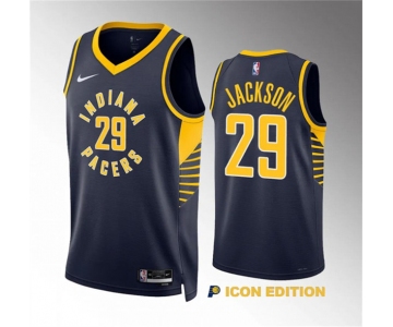 Men's Indiana Pacers #29 Quenton Jackson Navy Icon Edition Stitched Basketball Jersey