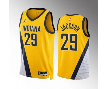 Men's Indiana Pacers #29 Quenton Jackson Yelllow Statement Edition Stitched Basketball Jersey