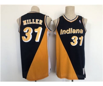 Men's Indiana Pacers #31 Reggie Miller Navy Yellow Throwback Stitched Basketball Jersey