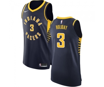 Men's Nike Indiana Pacers #3 Aaron Holiday Authentic Navy Blue NBA Jersey - Icon Edition