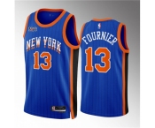 Men New Yok Knicks #13 Evan Fournier Blue 2023 24 City Edition Stitched Basketball Jersey