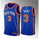 Men New Yok Knicks #3 Josh Hart Blue 2023 24 City Edition Stitched Basketball Jersey