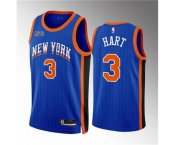 Men New Yok Knicks #3 Josh Hart Blue 2023 24 City Edition Stitched Basketball Jersey