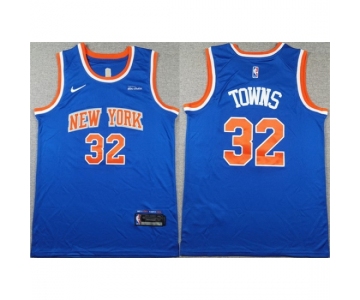 Men New Yok Knicks #32 Karl Anthony Towns Blue Icon Edition Edition Stitched Basketball Jersey