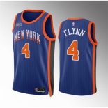 Men New Yok Knicks #4 Malachi Flynn Blue 2023 24 City Edition Stitched Basketball Jersey