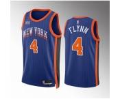 Men New Yok Knicks #4 Malachi Flynn Blue 2023 24 City Edition Stitched Basketball Jersey