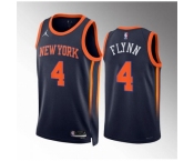 Men New Yok Knicks #4 Malachi Flynn Navy Statement Edition Stitched Basketball Jersey