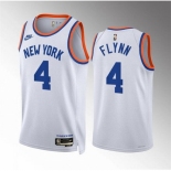 Men New Yok Knicks #4 Malachi Flynn White 2021 22 City Edition Stitched Basketball Jersey