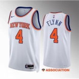 Men New Yok Knicks #4 Malachi Flynn White Association Edition Stitched Basketball Jersey