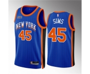 Men New Yok Knicks #45 Jericho Sims Blue 2023 24 City Edition Stitched Basketball Jersey