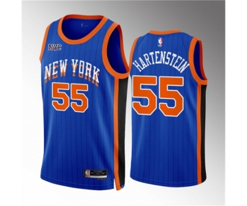 Men New Yok Knicks #55 Isaiah Hartenstein Blue 2023 24 City Edition Stitched Basketball Jersey