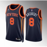 Men New Yok Knicks #8 OG Anunoby Navy Statement Edition Stitched Basketball Jersey