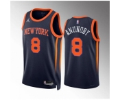 Men New Yok Knicks #8 OG Anunoby Navy Statement Edition Stitched Basketball Jersey