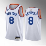 Men New Yok Knicks #8 OG Anunoby White 2021 22 City Edition Stitched Basketball Jersey