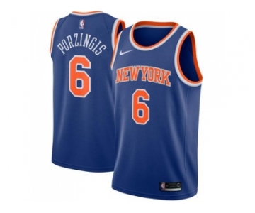 Men Nike New York Knicks #6 Kristaps Porzingis Blue Stitched NBA Swingman Jersey