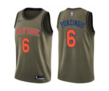 Men Nike New York Knicks #6 Kristaps Porzingis Green Salute to Service NBA Swingman Jersey