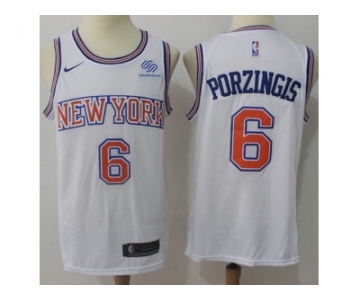 Men Nike New York Knicks #6 Kristaps Porzingis White NBA Swingman Hardwood Classics Jersey