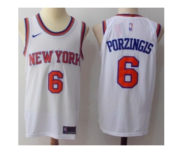 Men Nike New York Knicks #6 Kristaps Porzingis White Stitched NBA Swingman Jersey