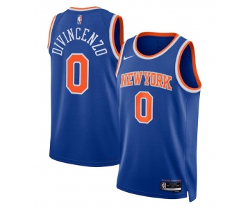 Men's New Yok Knicks #0 Donte DiVincenzo Blue Icon Edition Swingman Stitched Basketball Jersey