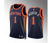 Men's New Yok Knicks #1 Duane Washington Jr Navy Statement Edition Stitched Basketball Jersey