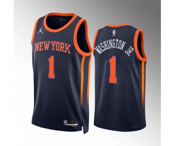 Men's New Yok Knicks #1 Duane Washington Jr Navy Statement Edition Stitched Basketball Jersey