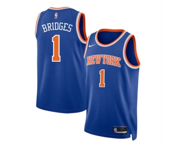 Men's New Yok Knicks #1 Mikal Bridges Blue Icon Edition Swingman Stitched Basketball Jersey