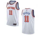 Men's New Yok Knicks #11 Jalen Brunson White With NO.6 Patch Stitched Basketball Jersey