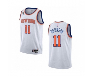 Men's New Yok Knicks #11 Jalen Brunson White With NO.6 Stitched Basketball Jersey