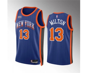 Men's New Yok Knicks #13 Shake Milton Blue 2023-24 City Edition Stitched Basketball Jersey