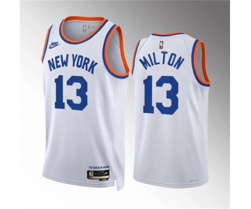 Men's New Yok Knicks #13 Shake Milton White 2021-22 City Edition Stitched Basketball Jersey