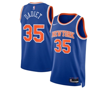 Men's New Yok Knicks #35 Pacome Dadiet Blue 2024 Draft Icon Edition Swingman Stitched Basketball Jersey