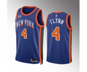 Men's New Yok Knicks #4 Malachi Flynn Blue 2023-24 City Edition Stitched Basketball Jersey