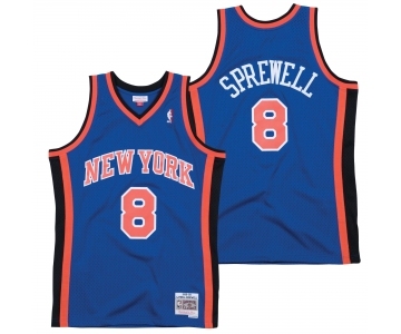 Men's New Yok Knicks #8 Latrell Sprewell 1998- 99 Royal Throwback Stitched Jersey