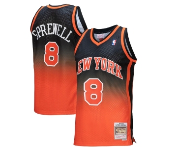 Men's New Yok Knicks #8 Latrell Sprewell  Gradient Black Orange Throwback Stitched Jersey