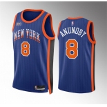 Men's New Yok Knicks #8 OG Anunoby Blue 2023-24 City Edition Stitched Basketball Jersey