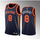 Men's New Yok Knicks #8 OG Anunoby Navy Statement Edition Stitched Basketball Jersey