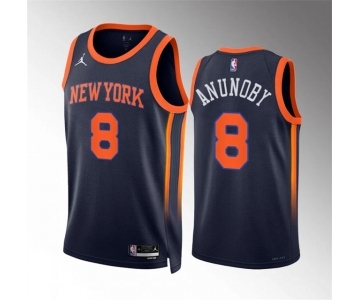 Men's New Yok Knicks #8 OG Anunoby Navy Statement Edition Stitched Basketball Jersey