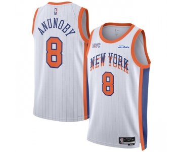 Men's New Yok Knicks #8 OG Anunoby White 2024-25 City Edition Stitched Basketball Jersey