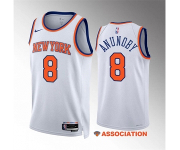 Men's New Yok Knicks #8 OG Anunoby White Association Edition Stitched Basketball Jersey