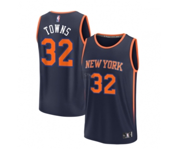 Men's New Yok Knicks Fanatics #32 Towns Navy Custom Fast Break Jersey-Statement Edition