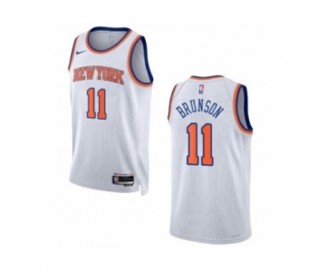 Men's New York Knicks #11 Jalen Brunson White Stitched Basketball Jersey